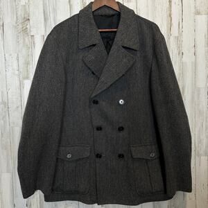 Massimo Dutti Extra Fine Wool Coat XL Dark Gray Double Breasted EUC 100 Wool